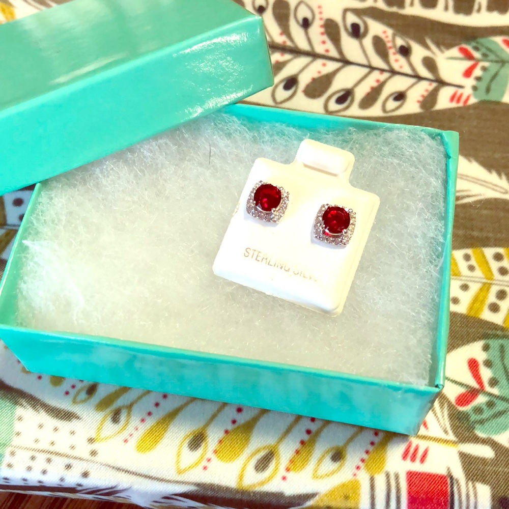 Sterling silver red cz stud earrings